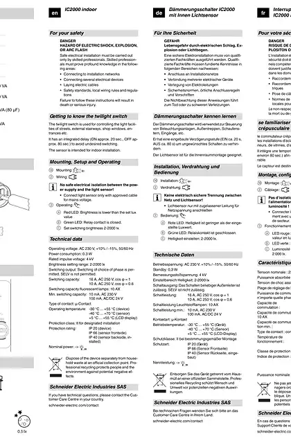 schneider施耐德Acti 9- IC2000 室内型 薄暮开关-操作说明 (ZH)
